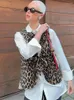 Damenwesten Retro-Leopardenmuster mit Schnürung und Schleife, elegante Weste mit V-Ausschnitt, ärmellose, abgeschnittene Jacke, schicke Mode, weiblich, High Street-Outwear