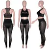 2024 Designer Survêtements Printemps Tenues Femmes Sans Manches Débardeur Crop Top Mesh Patchwork Leggings Deux Pièces Ensembles Sexy Voir À Travers Des Vêtements En Gros