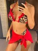 Traje de baño para mujer con pareo Leopardo con volantes Bikini con volantes Traje de baño femenino Traje de baño para mujer Conjunto de bikini de tres piezas Bañista Traje de baño Nadar V3995 T240227