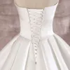 Lustrous Satin Simple A-Line Wedding Dresses Ivory Shiny Off Shoulder Sleeveless Princess Bridal Gowns Lace Up