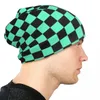 Bérets Bonnet en damier chapeaux vert et noir Bonnet Design tricot chapeau automne décontracté adulte unisexe Kpop chaud