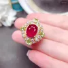 Anéis de Cluster Yulem Natural Ruby 8x10mm Anel com 925 Prata Esterlina e Peridot Zircon Pearl Jóias para Mulheres