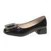 Dress Shoes Square-toed Granny For Women Chunky Low Heel Belt Buckle Rhine-drill Single Mid-heels Girls