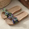 Slippers EVA Flip Flops Shoes Stripes Thick Bow Linen Cotton Women Women's Slipper