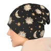 Berets retro celestial sol gorro chapéus lua ouro preto impressão bonnet unisex esporte ao ar livre tricô chapéu inverno design elástico bonés