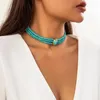 Ensemble collier et boucles d'oreilles pour femmes, Style court de luxe, Imitation de perles, chaîne de cou, perles Turquoise, rétro ethnique, 2024