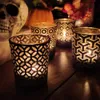 Black and Gold Perforated Glass Votive Cup Traditional Geometric Lattice Candle Holder Tealight Jar for Birthday Wedding Decoration