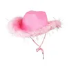 Berets Hochzeit Party Cowgirl Hut Für Braut Frauen Breite Krempe Cowboy Mode Musik Festival Boho-Feder Kostüm Dropship