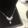 INS Top Sell Angle Wing Pendant Luxury Jewelry 925 Sterling Silver Water Drop Pear Cut White Topaz Cz Diamond Gemstones Party Women clavicle Necklace Gift Present