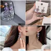 Other Fxmimior Sier Long Flower Earrings Purple Rhinestones Big Dainty Floral Drop Statement Charm Earring Body Jewelry For Women And Dhufe