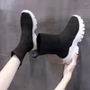 Boots Spring High Tops Short Elastic Stocking Women's Thick Bottom Increased Leisure Knitting Casual Platform Q384