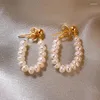 Pendientes de aro Minar de alta calidad chapado en oro latón Irregular perla de agua dulce para mujer declaración boda joyería todos los días