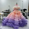 Party Dresses Amazing Multi Colored Tiered Tulle Prom Gowns High Collar Short Sleeves Long And Volumn Tutu Maxi