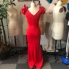 Plus Size Kleider Abendkleid V-Ausschnitt Dame Rüschen Rot Schwarz Sexy Rückenfrei Große Größen Damen Party Formal Maxi Lang Sommer 2024