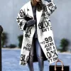Meias roupas de inverno feminino cor bloqueando xadrez manga longa lapela casaco impresso dragão e phoenix casaco de lã casual roupas de rua
