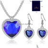 Collane con ciondolo Collana Titanic Heart Of The Ocean Orecchini pendenti a forma di amore Sier con girocollo in cristallo rosso blu royal Dhrxo