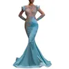 Plus Size Daily Light Blue Fishtail kjol Bankett Long Sand Gold Series Slimming Temperament Årsmöte Kvällsklänning 240220