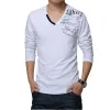 5A herr-t-shirts 2023 Spring Autumn Cotton Men T-shirt V-Neck Casual Long Sleeve T-shirt för plus-storlek M-5XL