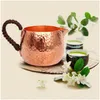 Mugs Pure Copper Coffee Mark Cup Milk Mug Embossed Handcrafted Weave Handle 10Oz Office Cam Drinking Tea Outdoor Drinkware Drop Deliv Dhnnt