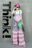 Damenjeans Modemarke Mesh-Nähte Denim-Hosenträgerhose Frauen 2024 Frühlingsherbst Lose schwere Industrie 3D-Blume mit weitem Bein weiblich