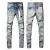 Jeans di marca viola di alta qualità di design Pantaloni da donna da uomo Jeans viola Ricami con foro estivo Pantaloni viola hip-hop