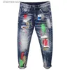 Herrenjeans Herren Graffiti Jeans Mode Sprühfarbe Zerrissenes Loch Persönlichkeit Hip-Hop Streetwear Männliche Kleidung Slim Jugend Denim Hose T240227