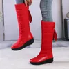 Boots 2024 Women Winter Platform Shoes Mid-Calf Designer Kitten Heels Round Toes Ladies Wedge Heel Black Red Plus Size