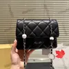 23P Womens Lmbskin Classic mini flep kapitone kare çantalar Gümüş metal donanım Matelasse zinciri Emaye Takılar Dönüş Kilit Siyah Beyaz Crossbody Çantalar 17x12cm