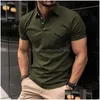 Men'S T-Shirts Mens T-Shirts Casual Solid Knitted Shirts Men Classic Turn-Down Collar Button-Up Plover Tees For Clothes Summer Short S Dhsba