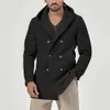 New Men's Mid Length Slim Fit Woolen Trench Coat with A Hooded Casual Solid Color Jacket