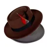 bolle top klassieke fedora hoed kleine platte parel veer heren vilt polk pie koffie gorras para hombres 240219