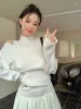 Kobiety T-koszulki Dziewczyna Sweter Spring Knitted Top High-end Temperament Dwuczęściowy set na jednym ramię seksowne harajuku kawaii