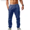 Herenbroeken Nieuwe heren linnen broek heren zomer ademend katoen effen kleur linnen broek fitness streetwear joggingbroek mannelijk T240227