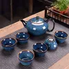 Teaware Sets Household Ceramic Kiln Transformation Wire Drawing Process Lifting Beam Teapot Tea Cup 7pcs Set Gift