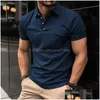 Men'S T-Shirts Mens T-Shirts Casual Solid Knitted Shirts Men Classic Turn-Down Collar Button-Up Plover Tees For Clothes Summer Short S Dhsba