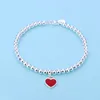 sweet 4mm beads love heart charm bracelet for women girls lovely cute S925 silver beaded luxury designer jewelry bangle blue pink red pendant bracelets nice gift