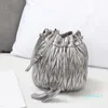 Sac seau sac à main portefeuille sacs mode femmes en peau de mouton en cuir véritable plissé