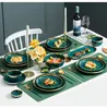 Ensemble de bols à couverts vert foncé créatifs, assiettes en céramique plaquées or, plats de cuisine, bols à riz, assiette en porcelaine, ustensiles de cuisine, nouveau