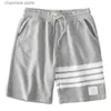 Shorts masculinos calções masculinos 2023 verão design coreano roupas masculinas clássico algodão 4-bar listras calças finas casuais esporte shorts calças t240227