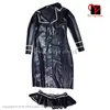 Robes de travail Sexy robe en latex avec ceintures deux pièces ensembles vêtements en caoutchouc chemise haute costume moulante combishort enseignant uniforme taille xxxl tz-013