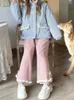 Women's Pants Japan Soft Girl Lolita Trousers Sweet Woman Preppy Style Plaid Ruffle Wide Leg Streetwear Y2k