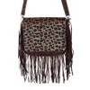 Sacs de soirée Entier Brown Vache Femme Cuir Vegan Hobo Fringe Bandoulière Pompon Bourse Lady Vintage Petit Sac À Main Mignon For340b