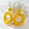 Boucles d'oreilles pendantes en rotin faites à la main, pendentif à franges pour femmes, bijoux tissés jaunes, d'été, océan, plage, station balnéaire