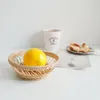 Pratos rattan cesta de frutas mão-tecido bandeja café da manhã pão pequeno tiro adereços casa sala estar placa armazenamento