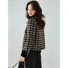 Mantel Frauen Herbst Winter Klassische Hochwertige Retro Jacke Hinzufügen Baumwolle Gepolstert Kleine Duft Plaid Tweed Oberbekleidung Damen Tops 240226