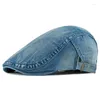 Berets LTOW Simples Lavado Denim Hat Homens Mulheres Primavera Verão Peaked Flat Cap Artista Duckbill Casual Herringbone Sboy