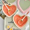 Bowls Girl Heart Student Ceramic Bowl Strawberry Cute Salad Mixing Tool Pink Spoon Dessert Household Combination