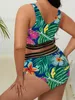 Women's Swimwear 0XL - 4XL New Printed Bikini Plus Size Large Size Swimwear Women Swimsuit Female Two-pieces Bikini set Bather Bathing Suit V3893 T240227