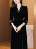 Casual Dresses 2024 Fashion Silk Velvet Dress Women's Autumn Versatile V-neck 7/4 Sleeve Loose Fit Leisure Vacation Party Vestidos