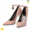 heels shoes woman designer Metal lock dress shoes luxurious designer pointed buckle strap women's workplace high heels Sheepskin gold high heels 10cm